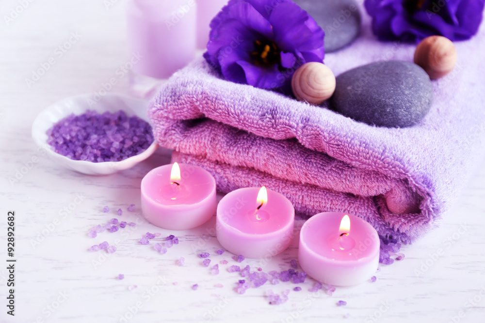 Beautiful spa composition on wooden table Beautiful spa composition on wooden table