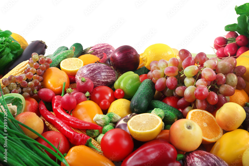 Fresh fruits and vegetables isolated on white Fresh fruits and vegetables isolated on white