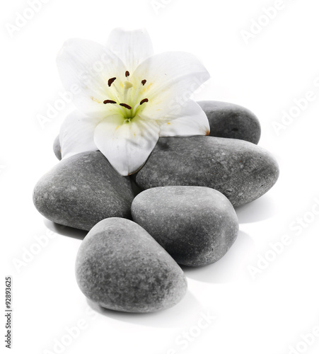 Lily and spa stones isolated on white