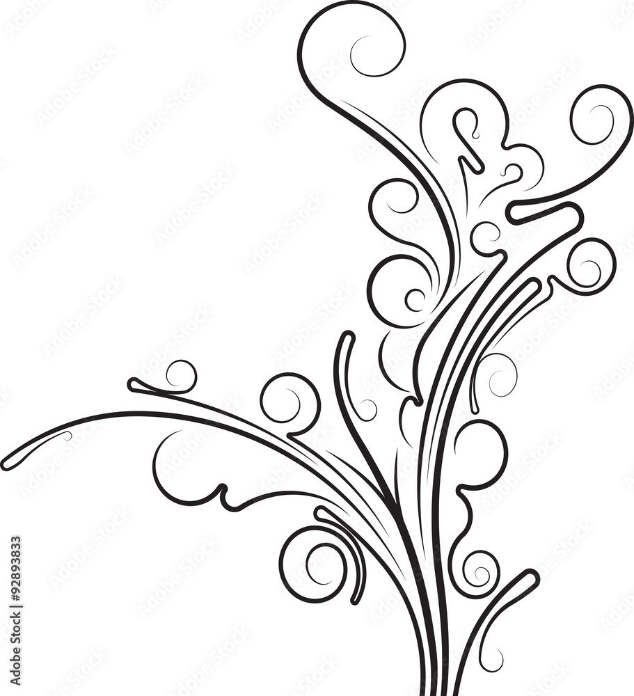 Decorative floral branch black and white vector illustration Decorative floral branch black and white vector illustration
