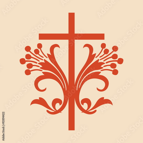 Red scrolled cross