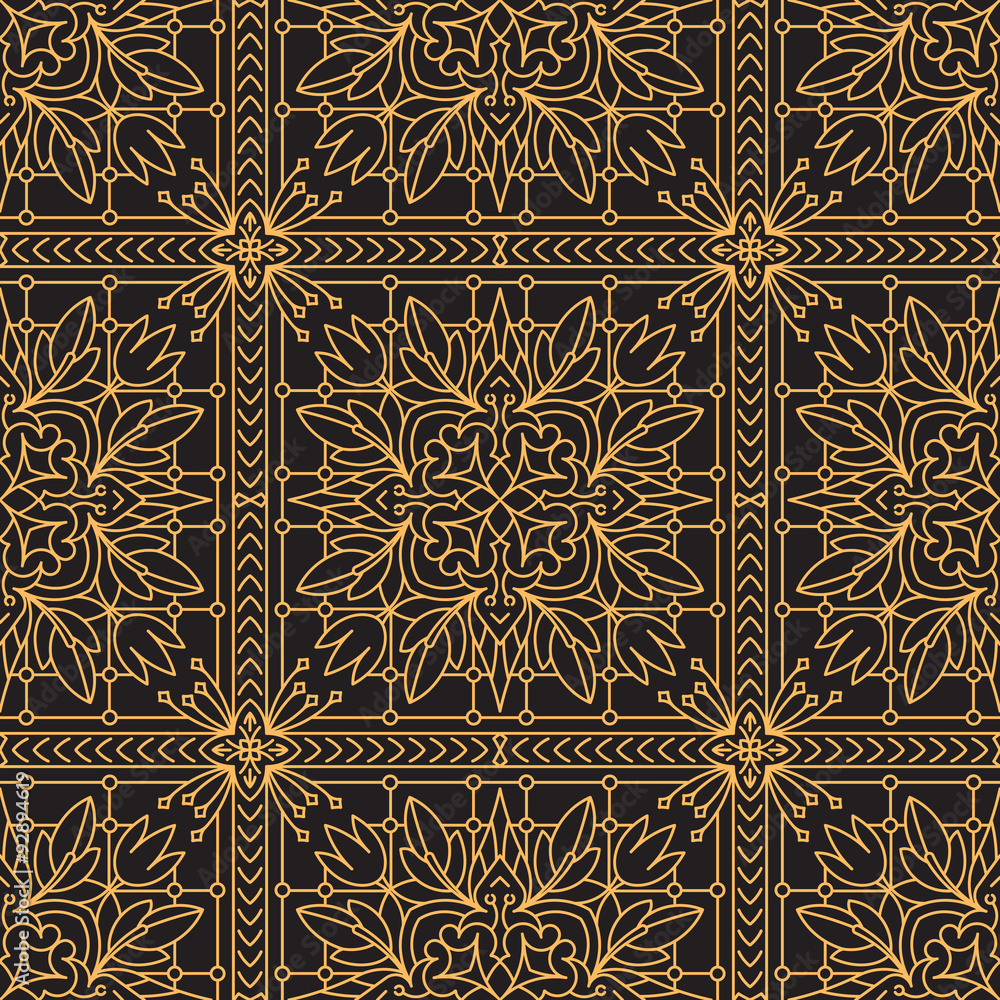 Rich decorated calligraphic outlined stroke seamless pattern in