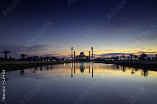 Twilight on mosque reflections on the water