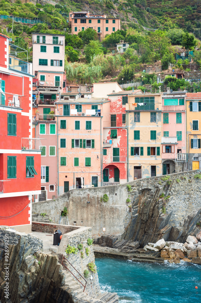 Colorful houses in Riomaggiore, Cinque terre Italy.