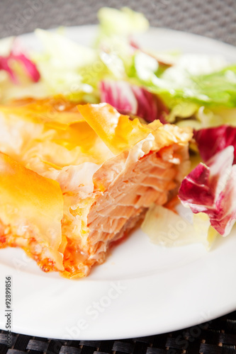 Salmon stewed in phyllo pastry