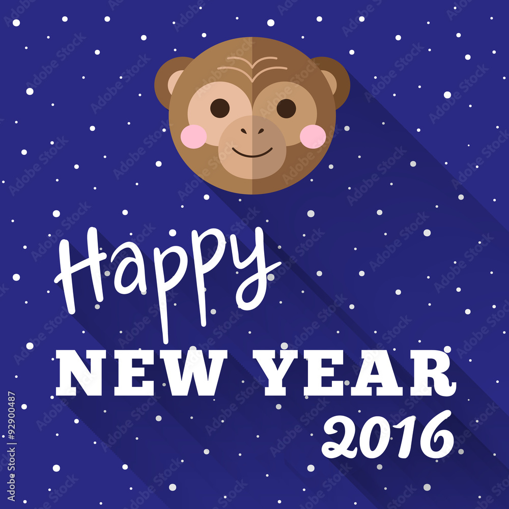 Naklejka premium New Year 2016 poster design with little chimp and snow