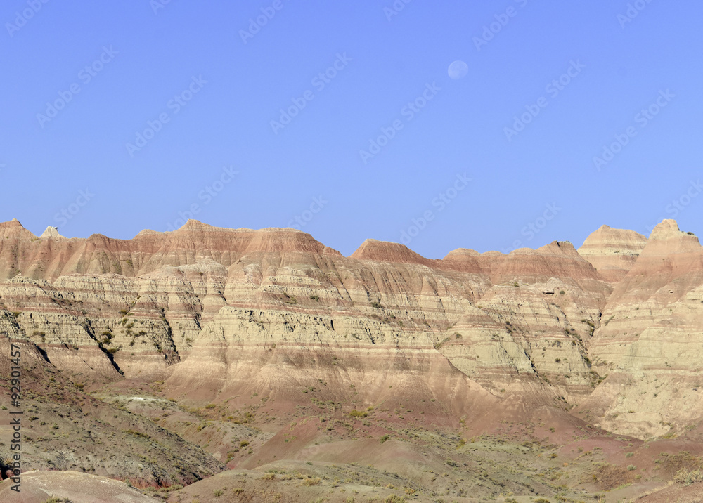 Fototapeta premium Badlands landscape, formed by deposition and erosion by wind and water, contains some of the richest fossil beds in the world, Badlands National Park, South Dakota, USA