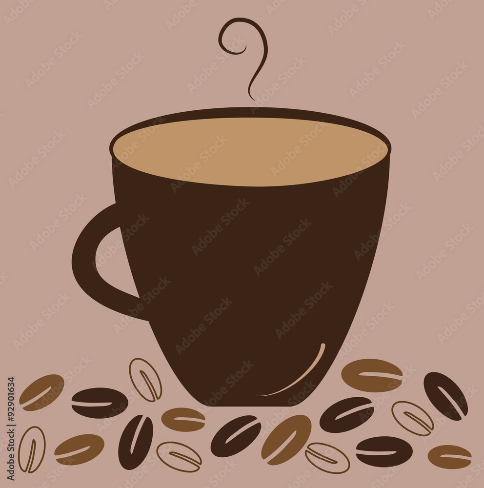 Obraz premium Hot Coffee with stem and coffee beans