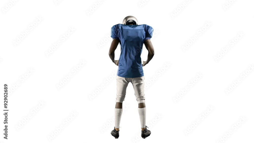 Frustrated american football player motivating himself 