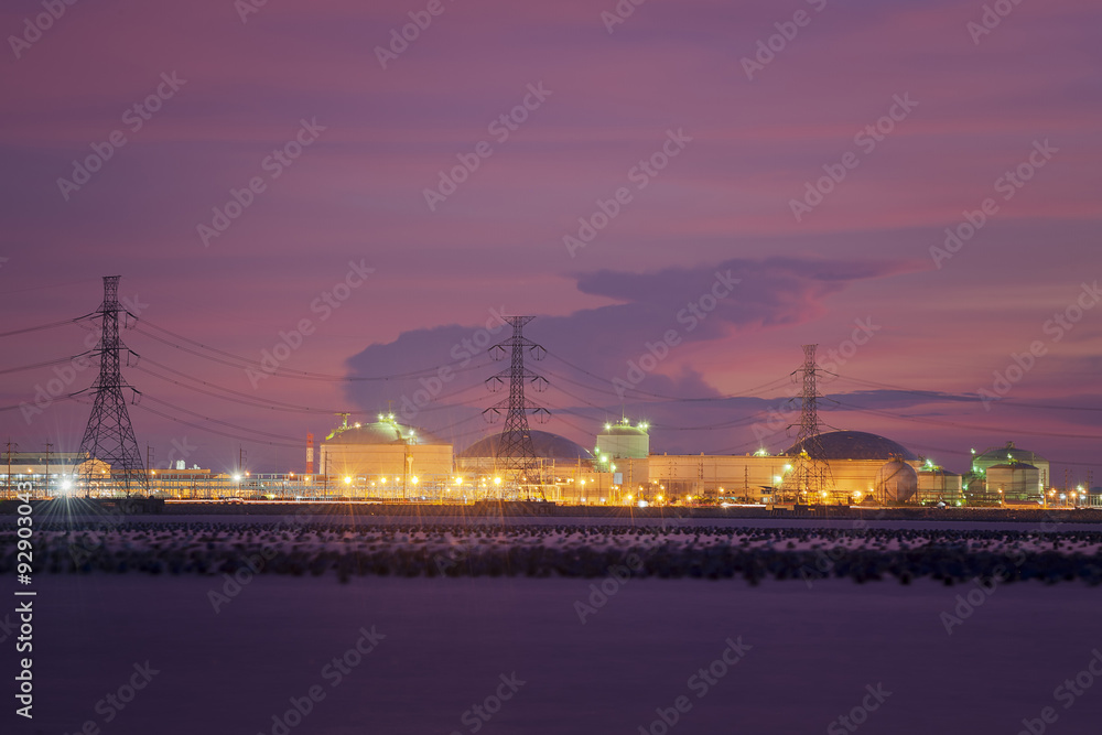Landscape of Petrochemical industry on sunset colorful sky