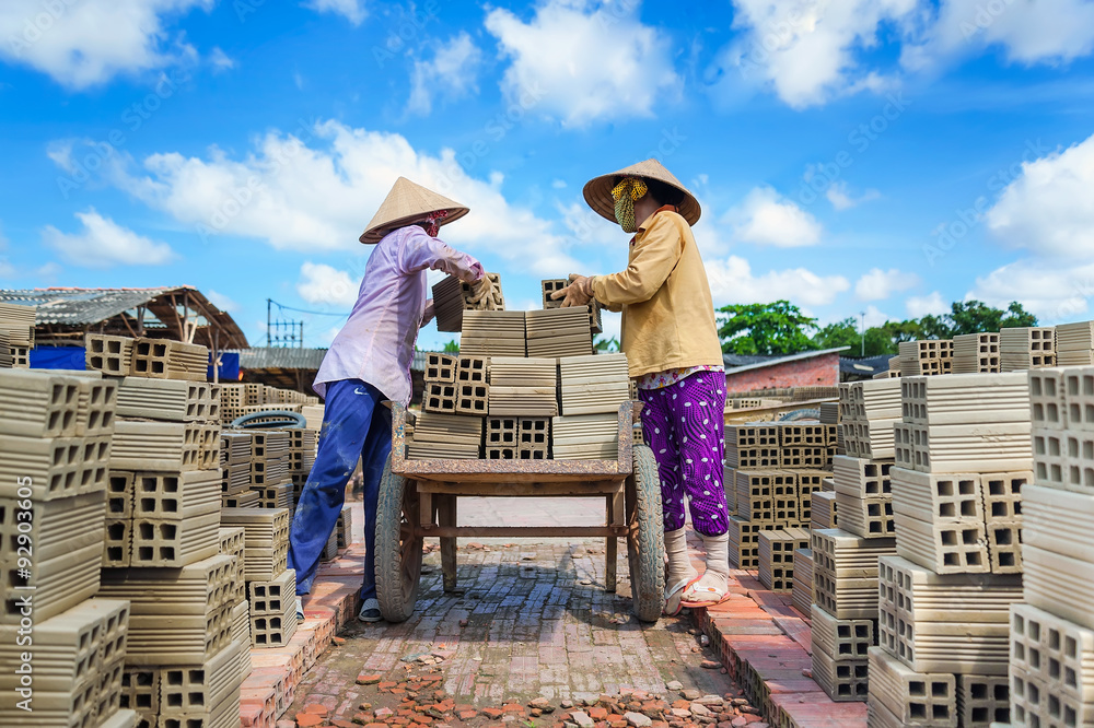 Women working on brick factory, Dong Thap province.