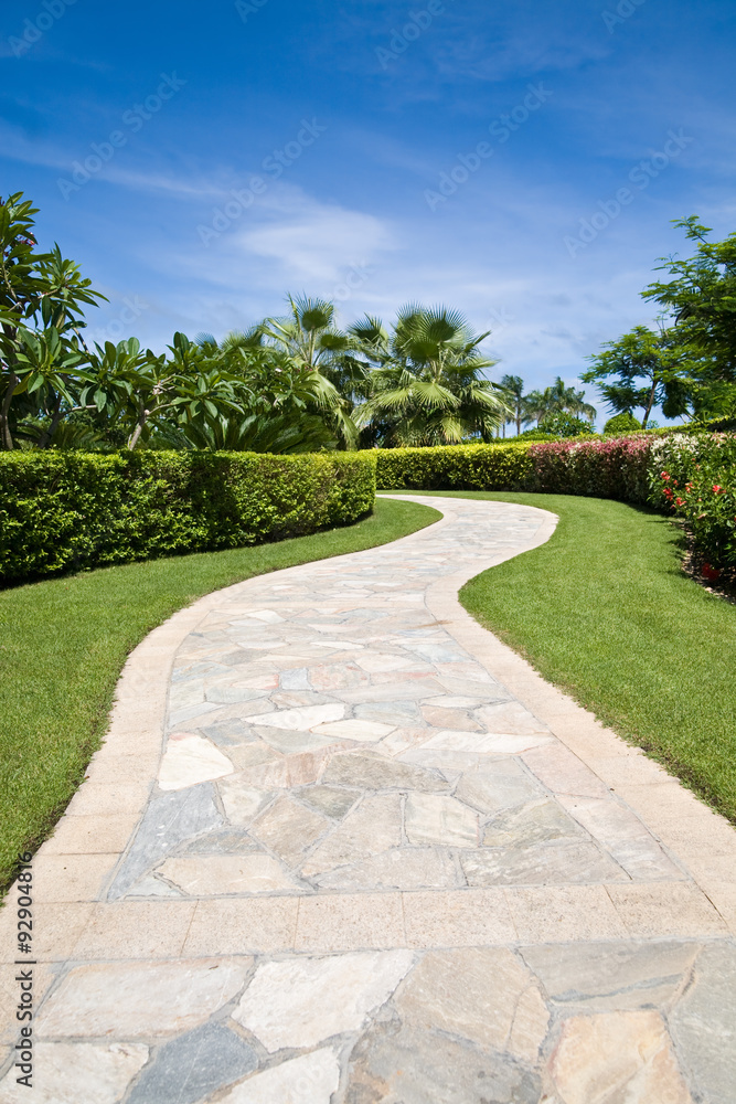 Curved stone footpath in a garden