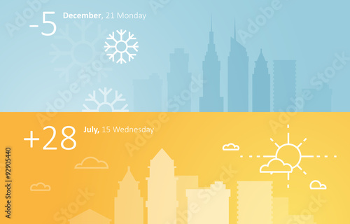 Weather widgets template winter and summer in city.
