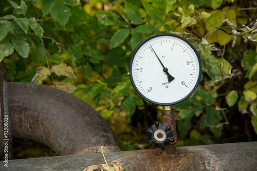 Pressure sensor hot water against the leaf outdoors photo