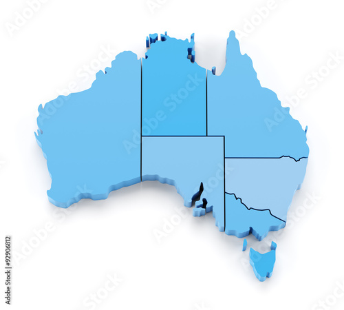 Extruded map of Australia with state borders