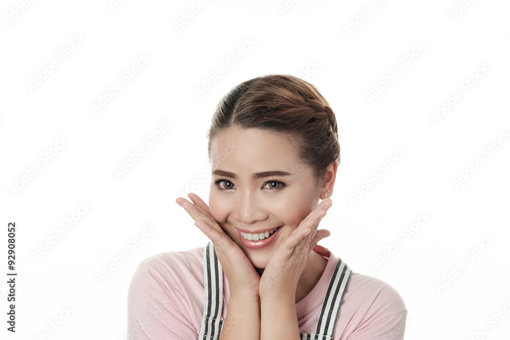 Woman emotion on white background with soft skin Woman emotion on white background with soft skin