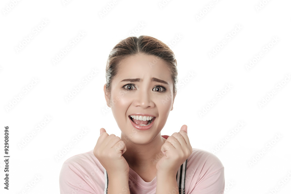 Woman emotion on white background with soft skin Woman emotion on white background with soft skin