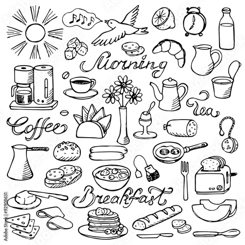 Hand drawn doodle breakfast set