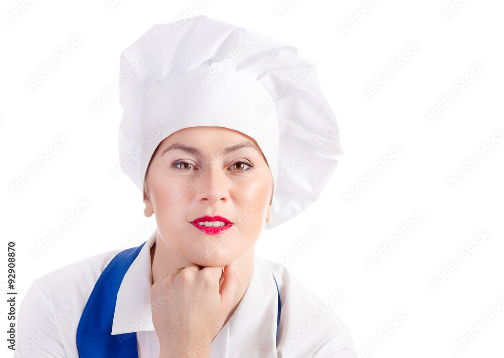 Smiling woman chef isolated on white background Smiling woman chef isolated on white background