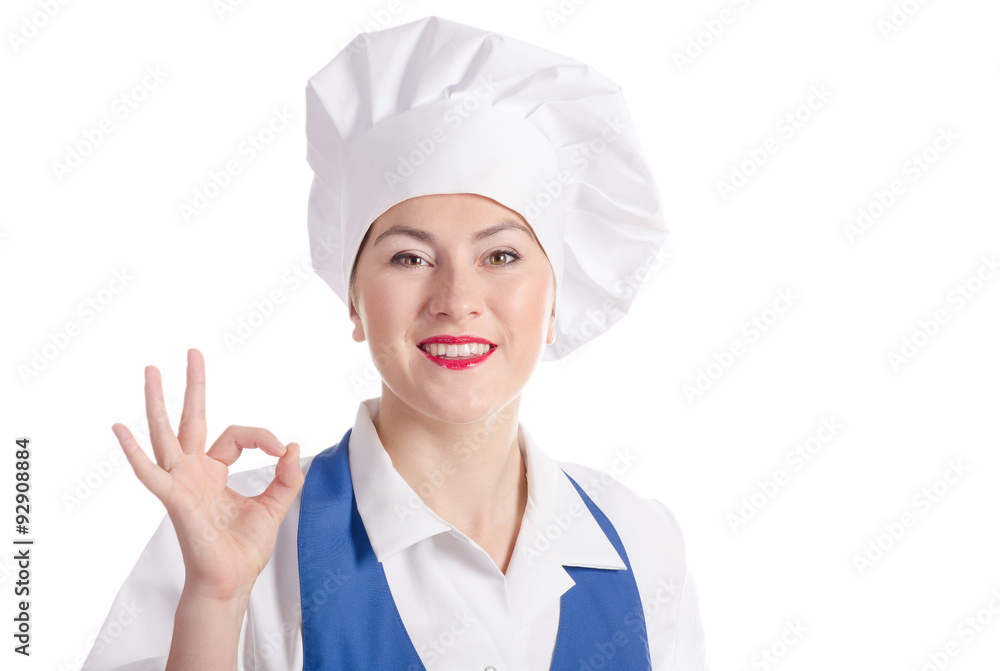 Smiling female chef isolated on a white background Smiling female chef isolated on a white background