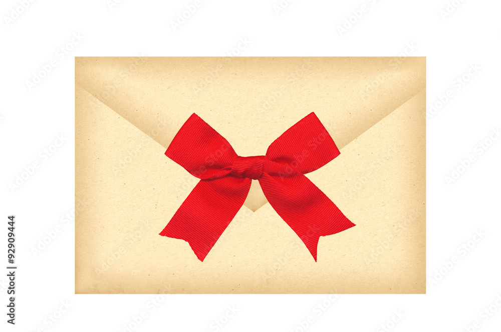 Letter envelope with red bow isolated on white Letter envelope with red bow isolated on white