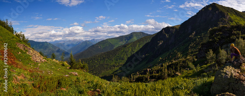 Fototapeta Naklejka Na Ścianę i Meble -  A panorama of a valley at Khamar-Daban mountains near Baikal lake
