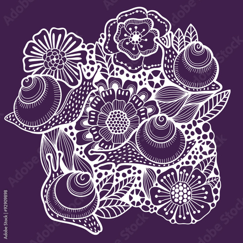 Floral background with snails