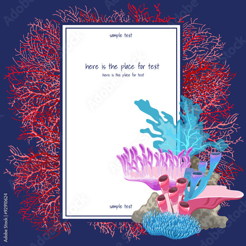 Corals and clams with a vertical card for text