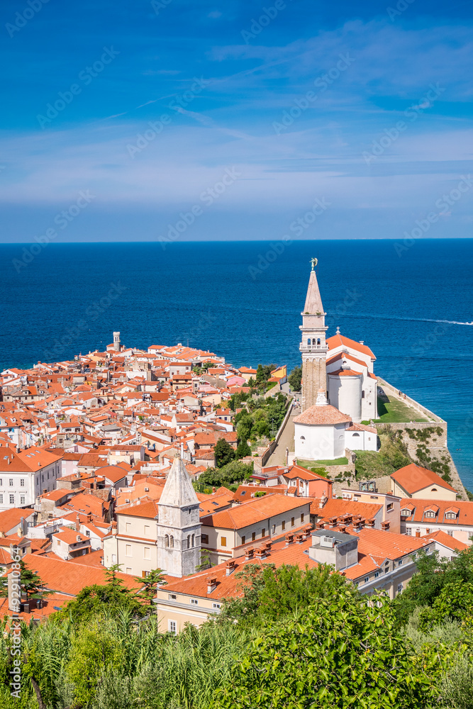Fototapeta premium Panorama of beautiful Piran, Slovenia