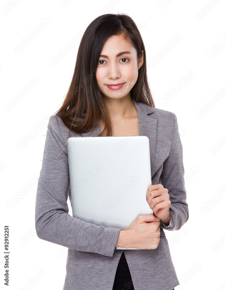 Asian Young businesswoman hold with laptop computer Asian Young businesswoman hold with laptop computer
