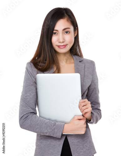 Asian Young businesswoman hold with laptop computer