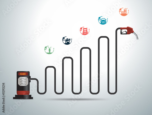 Gasoline pump nozzle gas station with business graph and chart