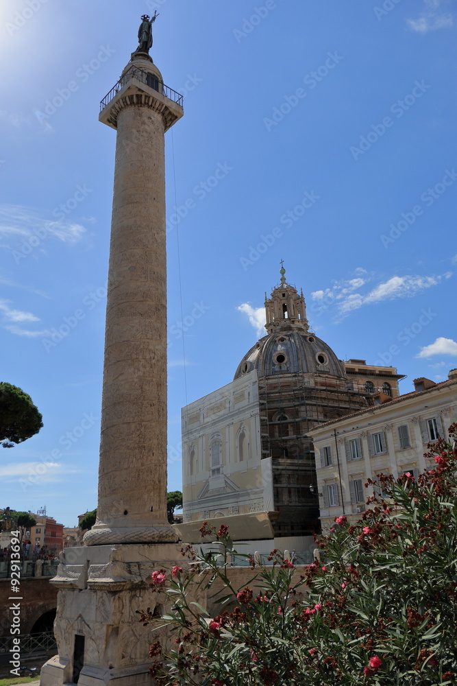 Trajan Column and Basilica Santa Maria di Loreto in Rome