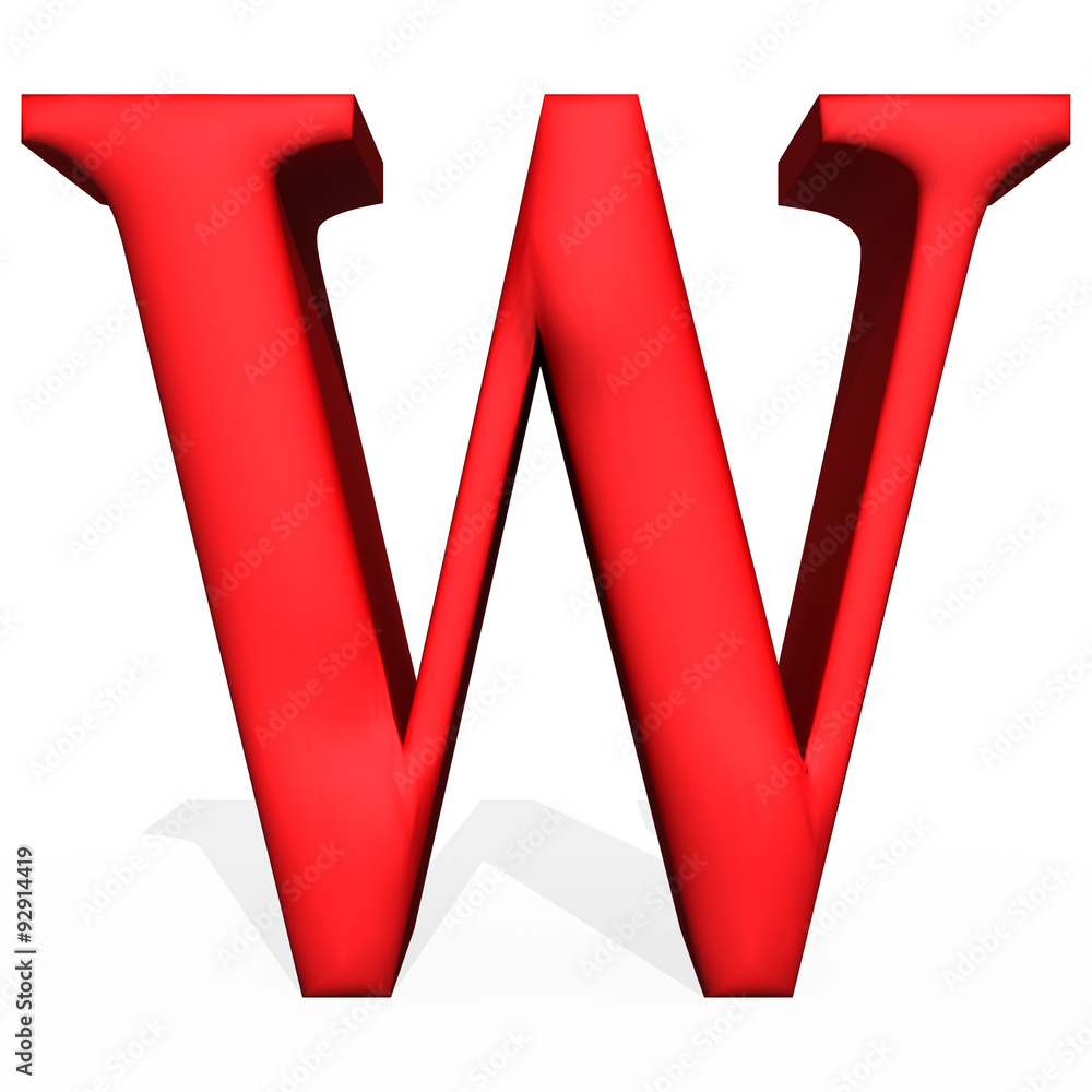 Red 3d rendering letter W isolated on white background Red 3d rendering letter W isolated on white background