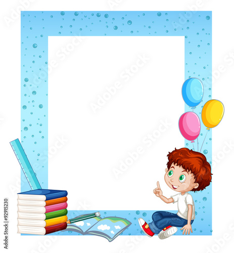 Little boy and books around border