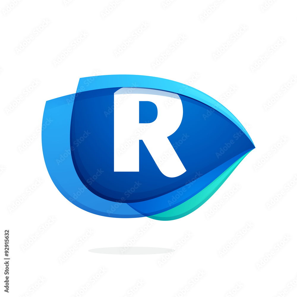 R letter logo with blue wing or eye. R letter logo with blue wing or eye.