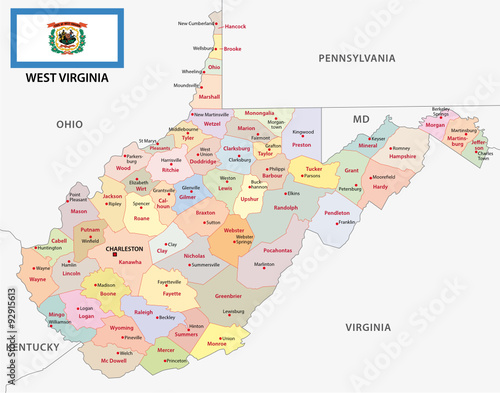 west virginia administrative map with flag