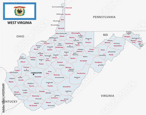 west virginia administrative map with flag
