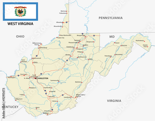 west virginia administrative map with flag