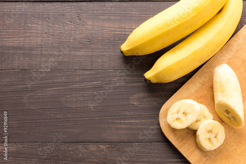 Banana on the wooden background. Top view