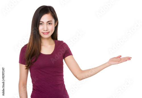 Wallpaper Mural Asian woman with hand showing blank sign Torontodigital.ca