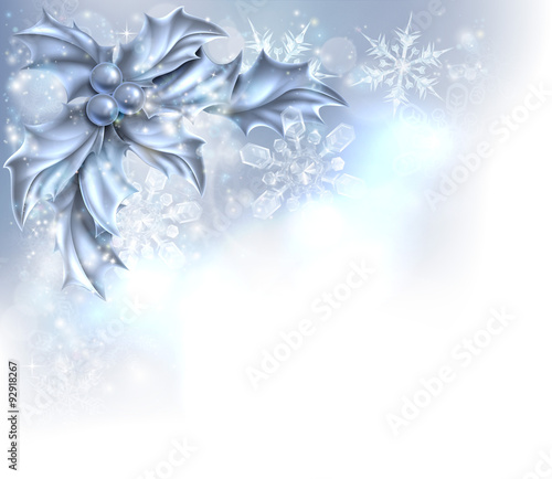 Abstract Silver Christmas Holly Background