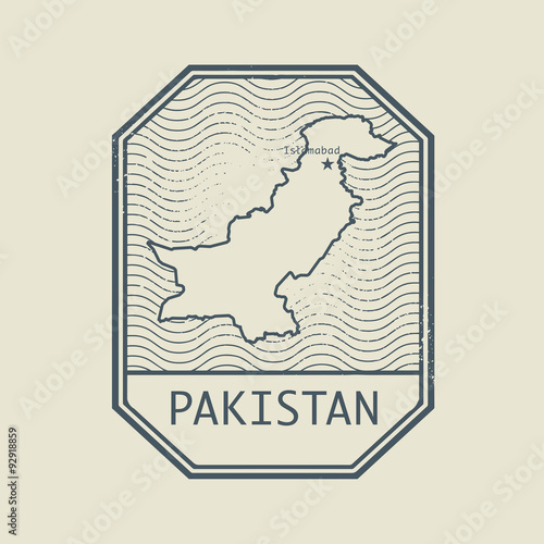 Stamp with the name and map of Pakistan