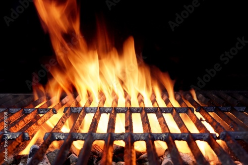 Hot Barbecue Charcoal Grill With Bright Flames