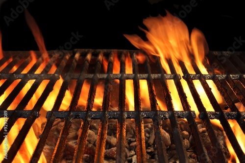 Flaming Empty BBQ Grill Close-up