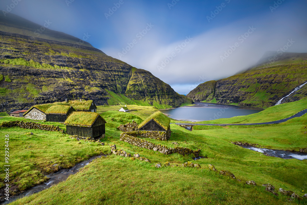 Village of Saksun, Faroe Islands, Denmark - obrazy, fototapety, plakaty 