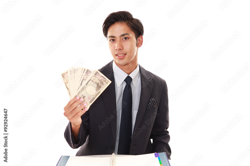 紙幣を持つ男性 紙幣を持つ男性