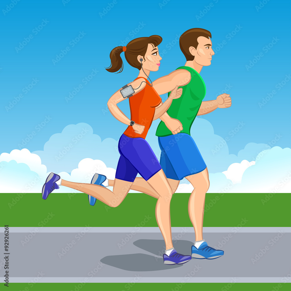 Illustration of a runners - couple running, health lifestyle Illustration of a runners - couple running, health lifestyle