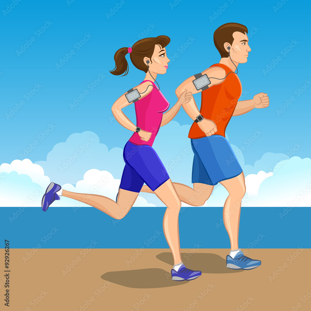 Illustration of a runners - couple running, health lifestyle Illustration of a runners - couple running, health lifestyle