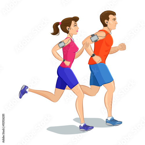 Illustration of a runners - couple running, health lifestyle
